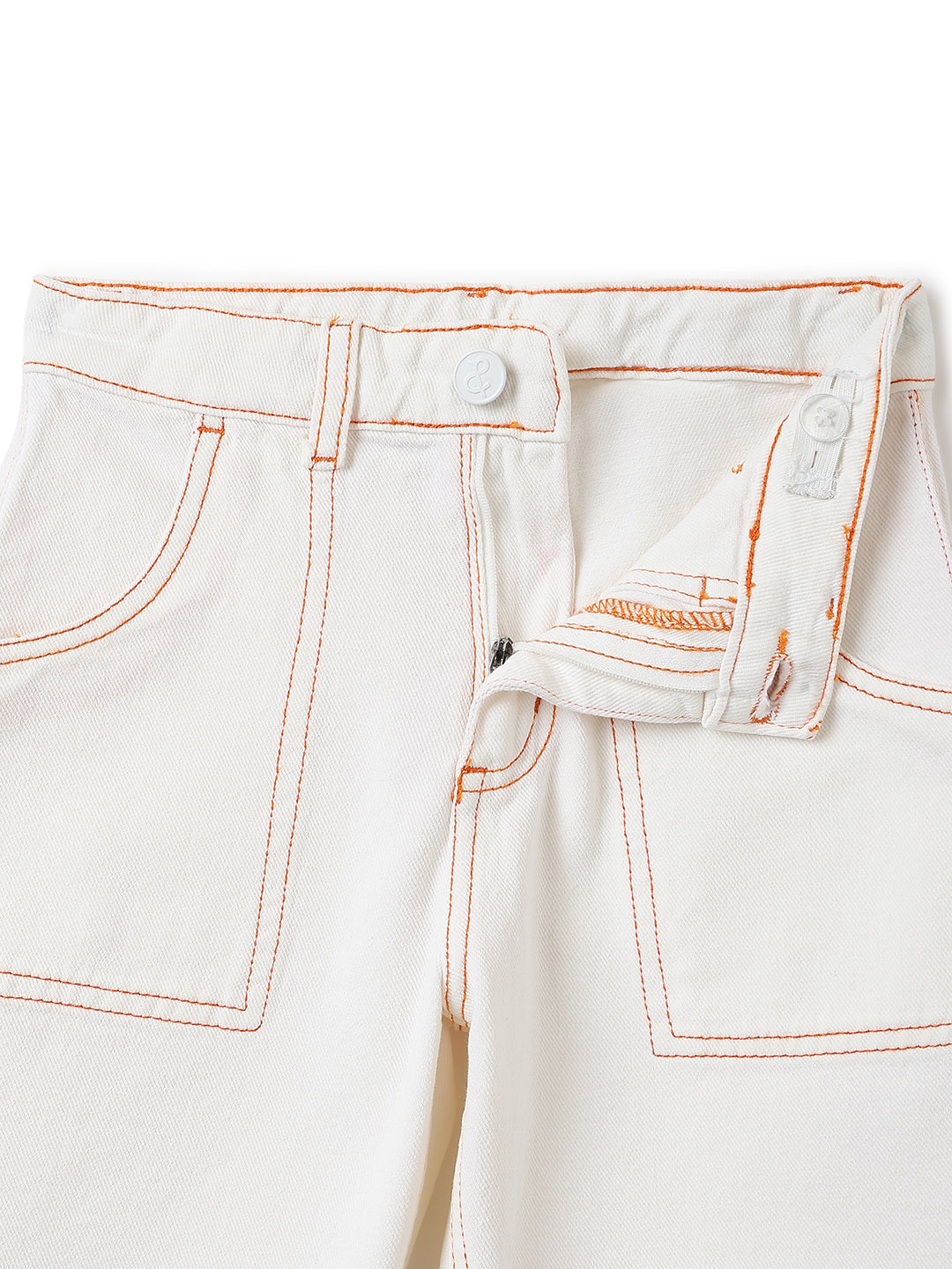 Boys Cotton Brown Printed Shirt With White Denim Solid Baggy Fit Jeans