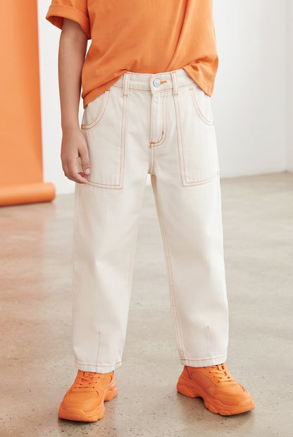 Boys White Baggy Fit Cotton Denim Jeans