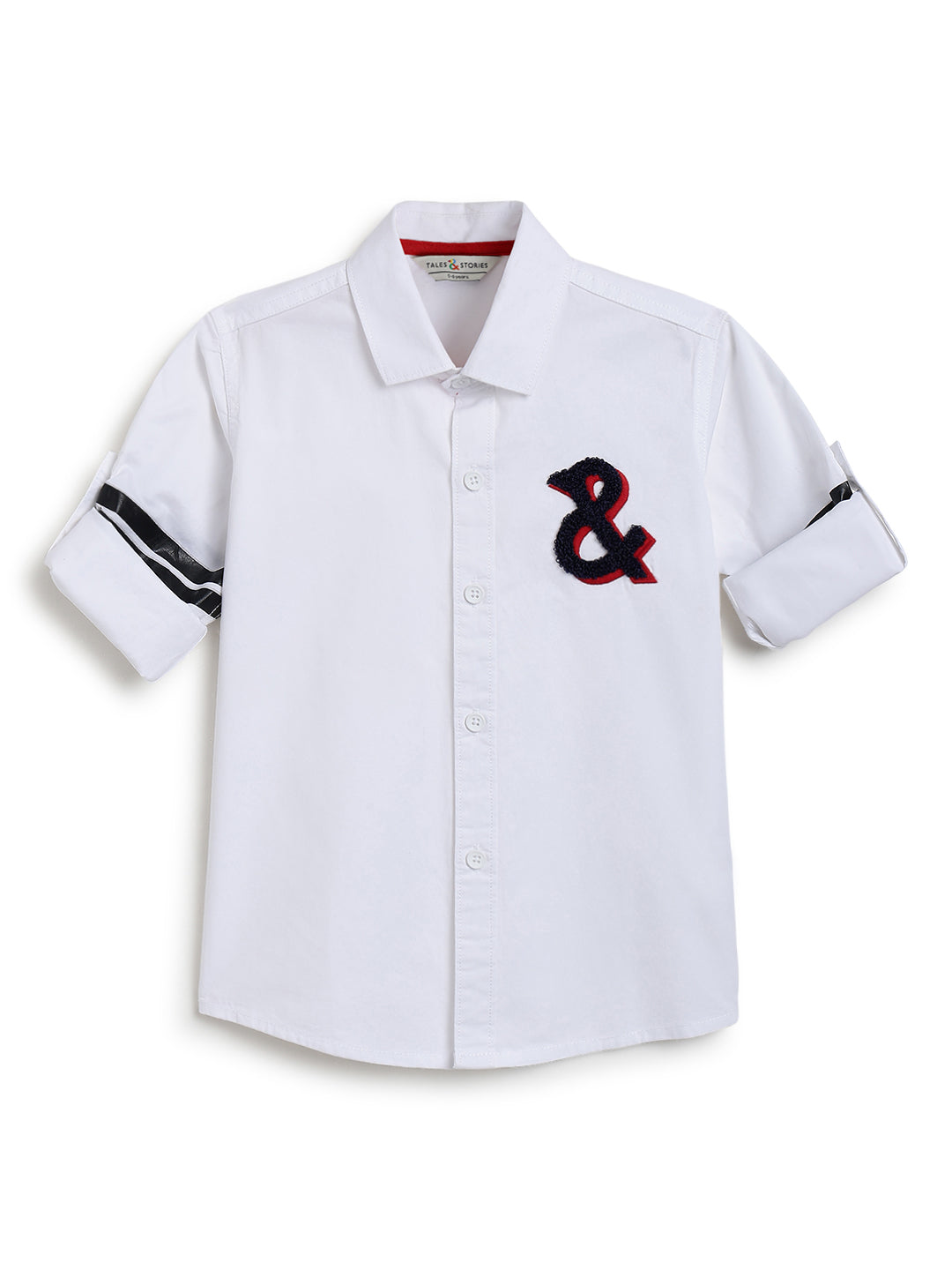 Boys White Cotton Woven Embroidered Shirt