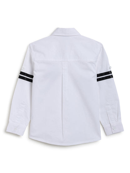 Boys White Cotton Woven Embroidered Shirt