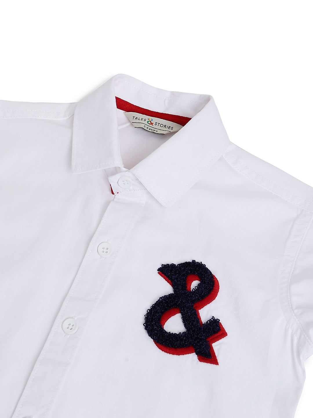 Boys White Cotton Woven Embroidered Shirt