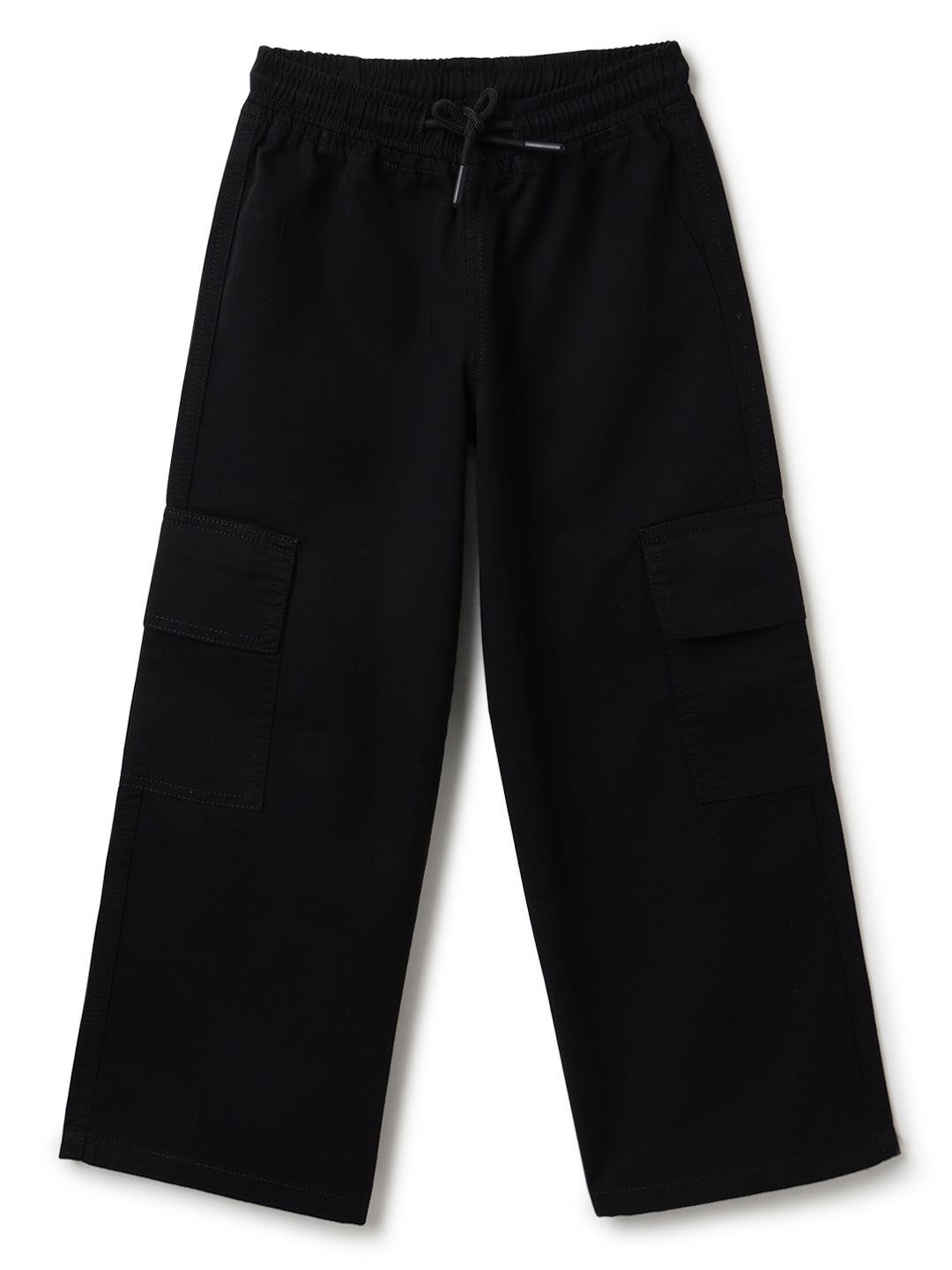 Girls Cotton Black Wide Leg Trousers