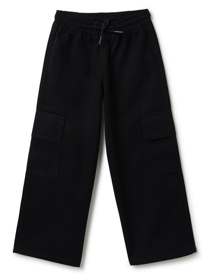 Girls Cotton Black Wide Leg Trousers