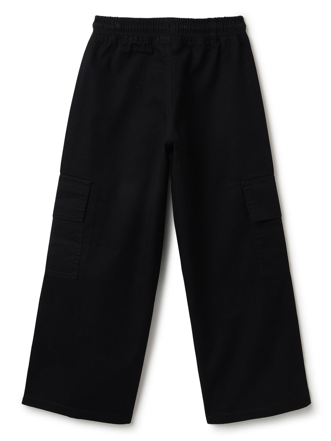 Girls Cotton Black Wide Leg Trousers