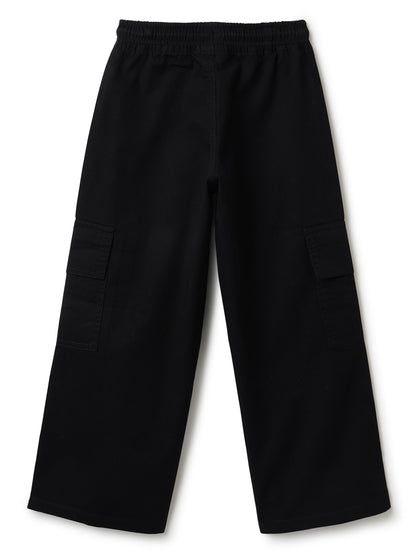 Girls Cotton Black Wide Leg Trousers