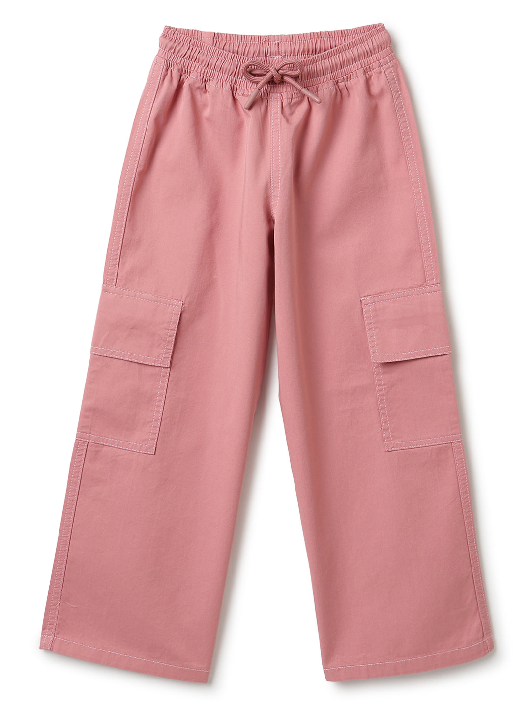 Girls Cotton Pink Wide Leg Trousers