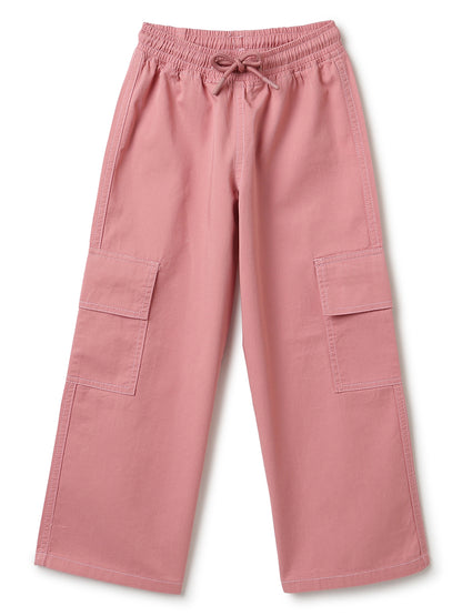 Girls Cotton Pink Wide Leg Trousers
