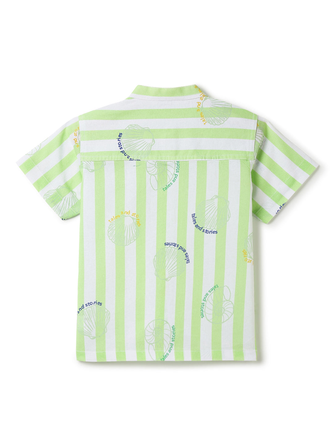 Boys Green Striped Printed Cotton Shirt
