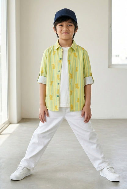 Boys Cotton Yellow Striped Casual Shirt