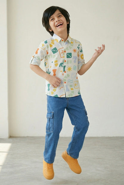 Boys Cotton Multicolor Printed Casual Shirt