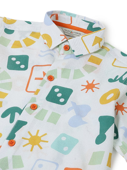 Boys Cotton Multicolor Printed Casual Shirt