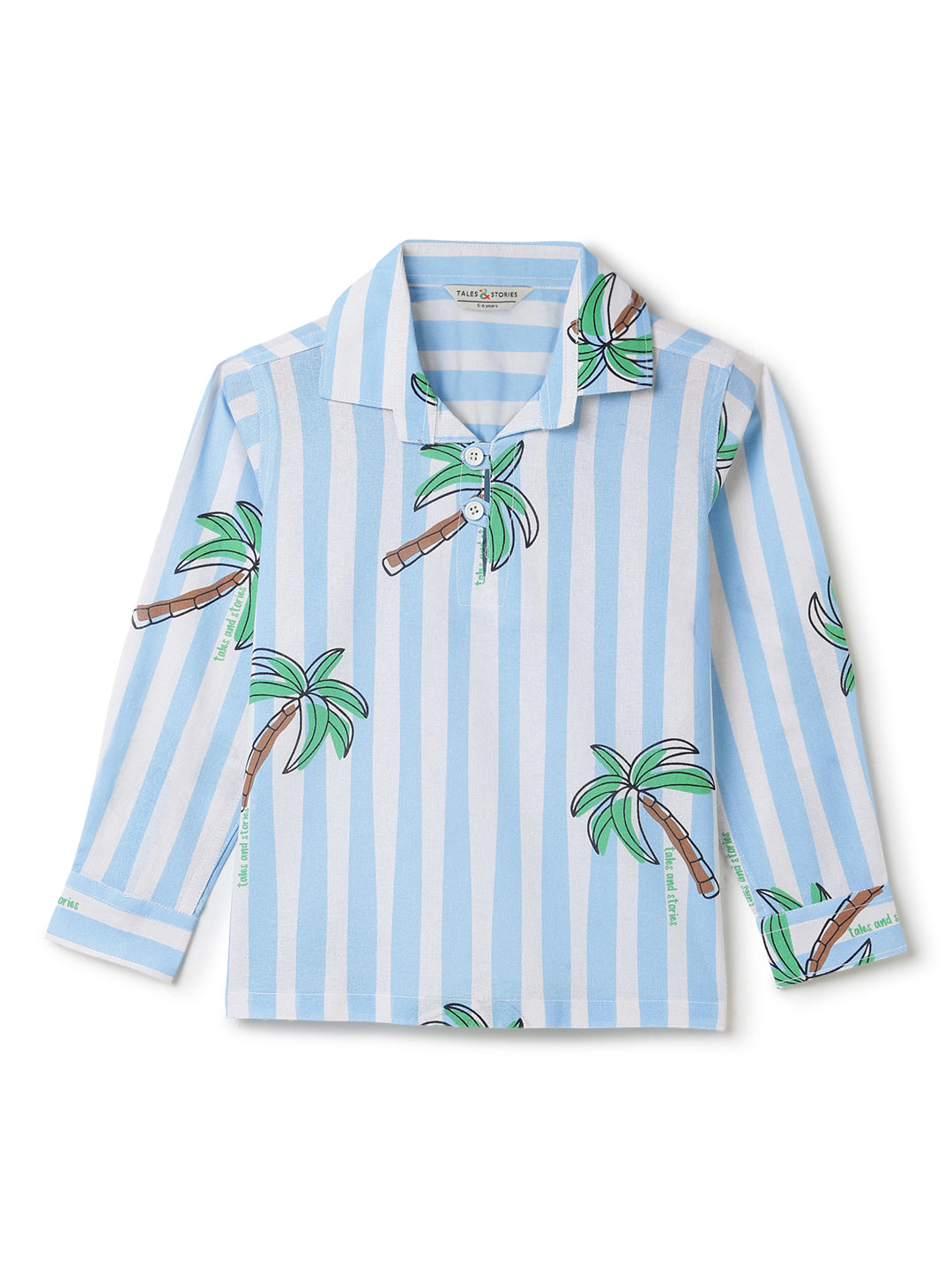 Boys Sky Blue Striped Printed Cotton Shirt