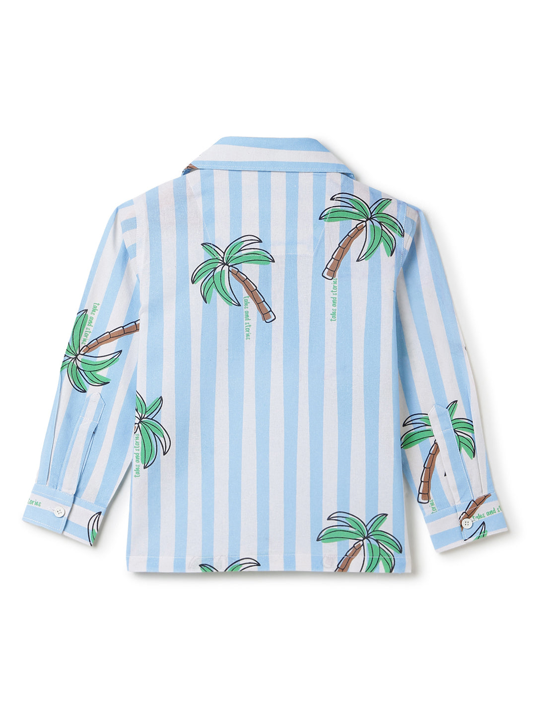 Boys Sky Blue Striped Printed Cotton Shirt