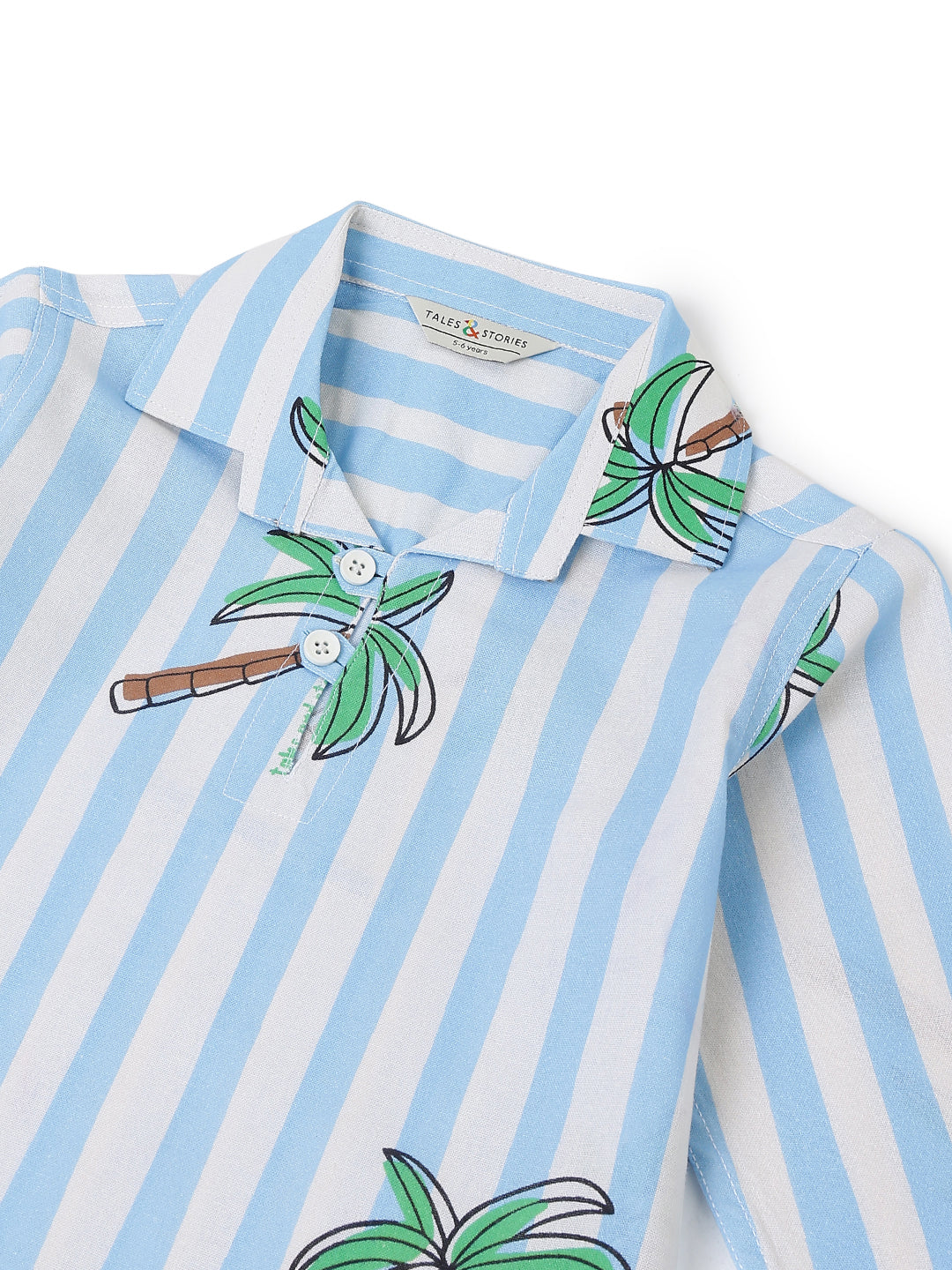 Boys Sky Blue Striped Printed Cotton Shirt