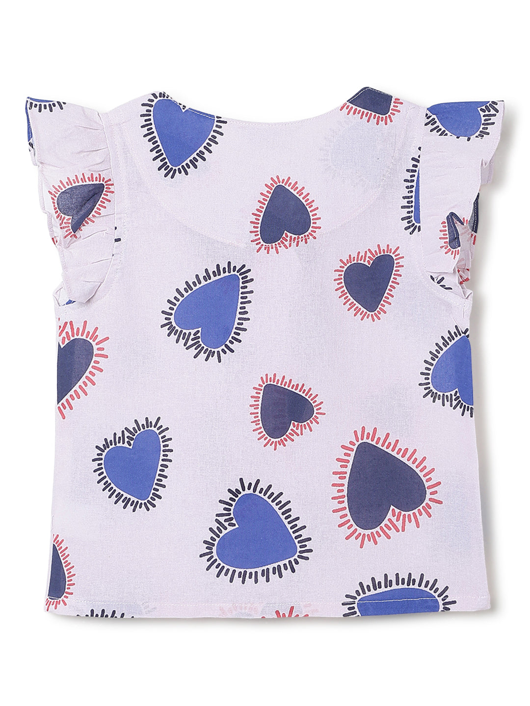 Girls Pink Printed Cotton V Neck Top