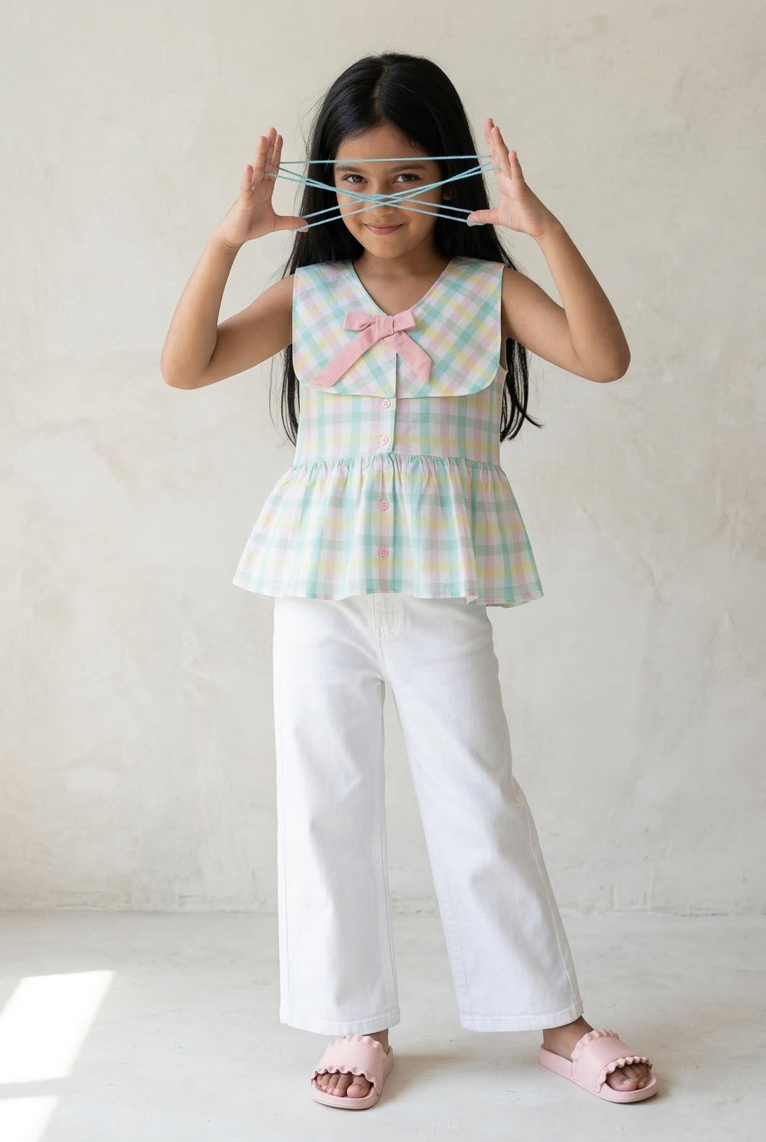 Girls Multicolor Checkered Cotton Top