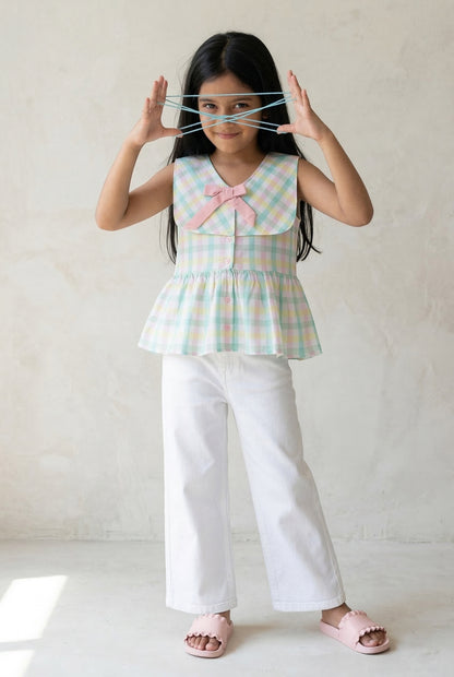 Girls Multicolor Checkered Cotton Top
