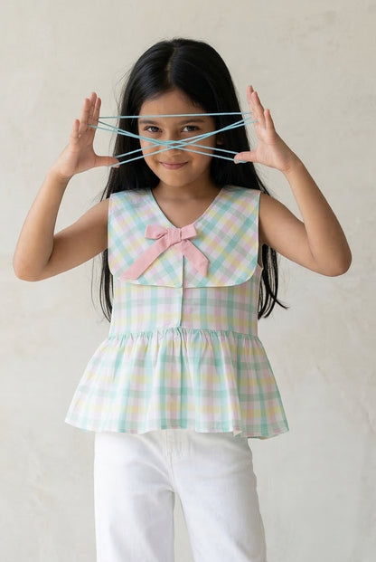 Girls Multicolor Checkered Cotton Top