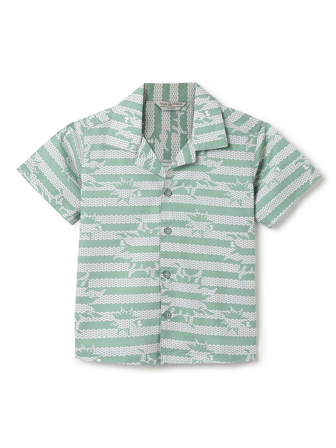 Boys Cotton Green Printed Casual Shirt