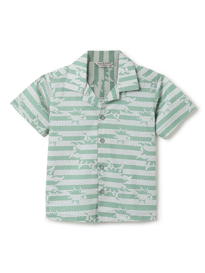 Boys Cotton Green Printed Casual Shirt