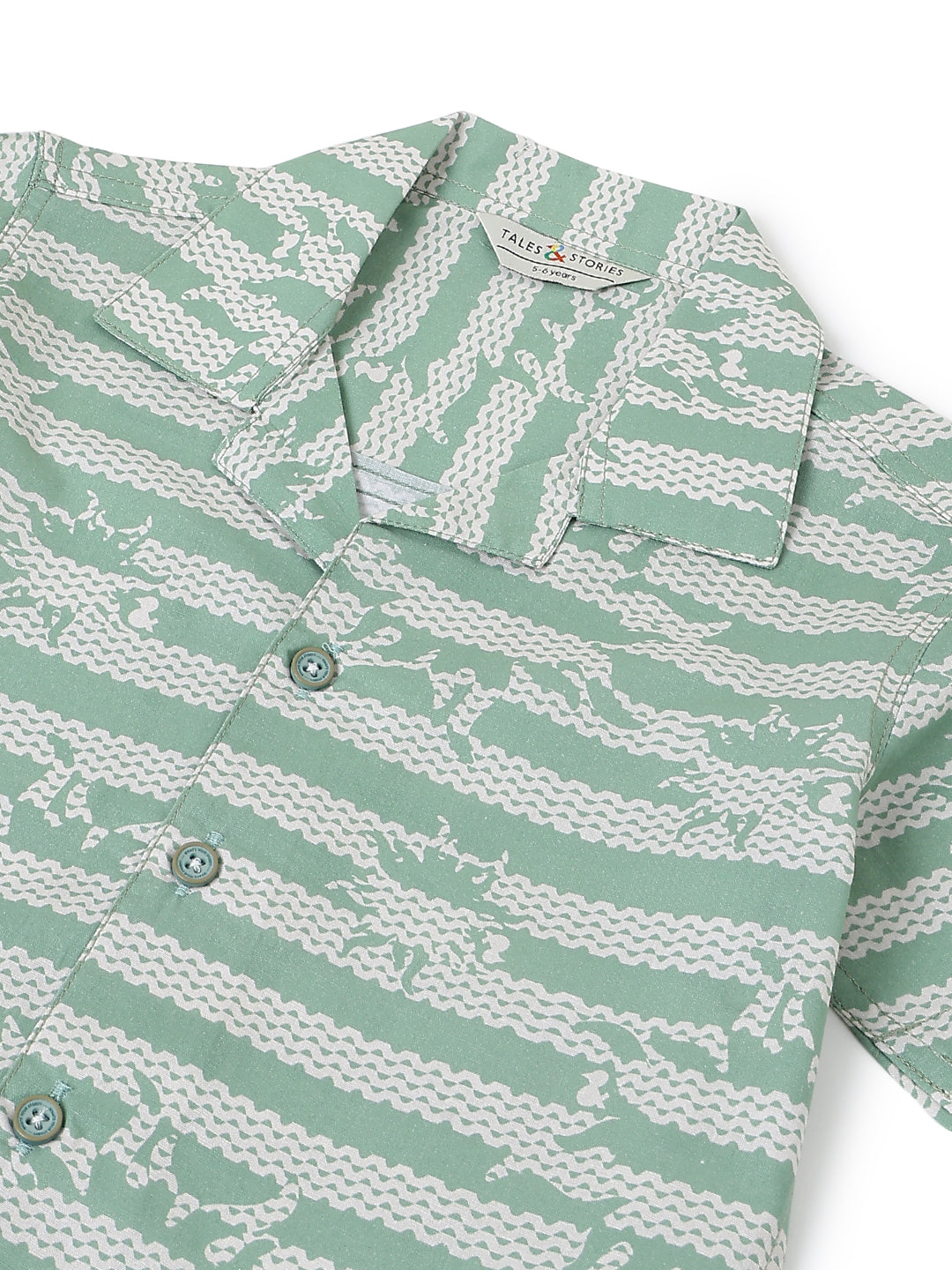 Boys Cotton Green Printed Casual Shirt