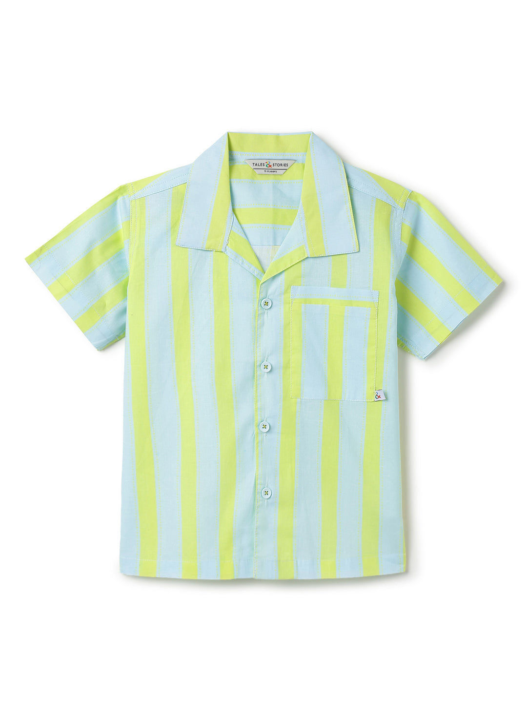 Boys Green Neon Striped Casual Shirt