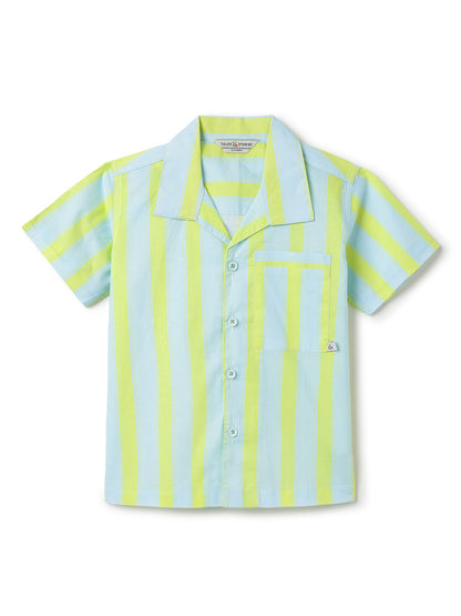 Boys Green Neon Striped Casual Shirt