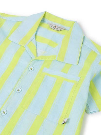 Boys Green Neon Striped Casual Shirt