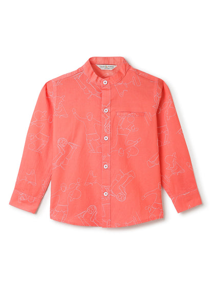 Boys Cotton Orange Shirt With Grey Denim Washed Regular Fit Jeans