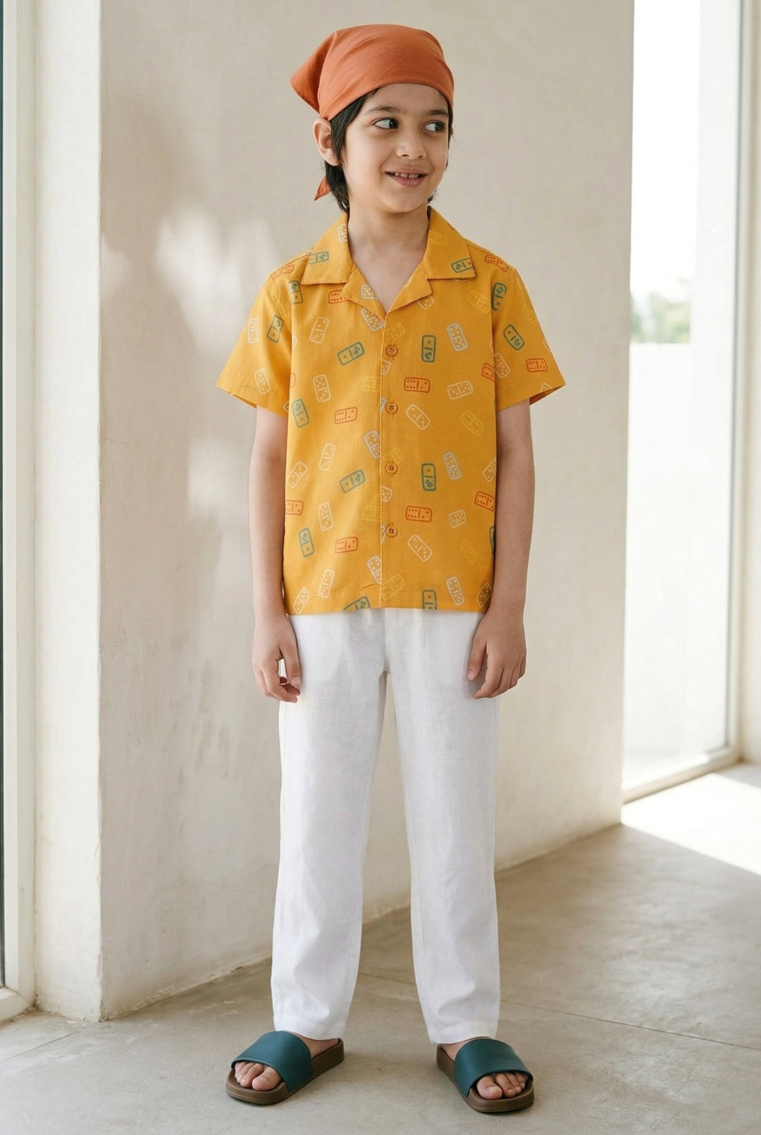Boys Cotton Yellow Printed Casual Shirt
