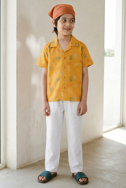 Boys Cotton Yellow Printed Casual Shirt