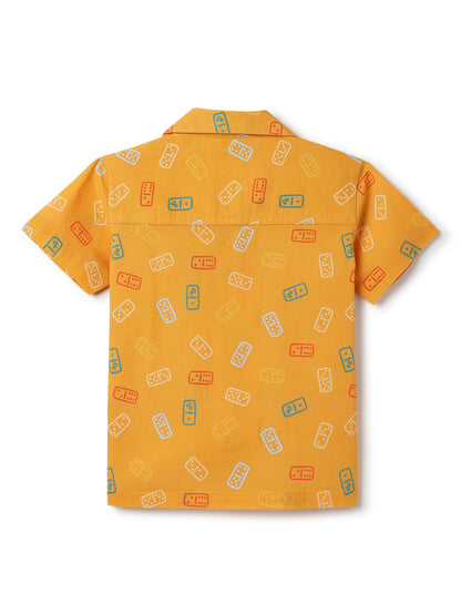 Boys Cotton Yellow Printed Casual Shirt
