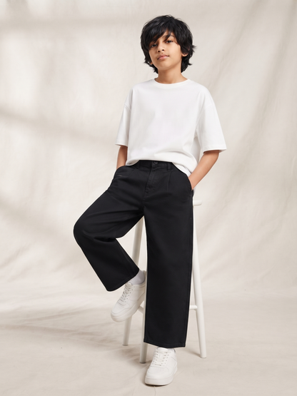 Boys Black Cotton Twill Korean Fit Trouser