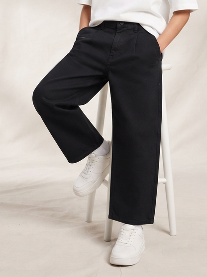 Boys Black Cotton Twill Korean Fit Trouser