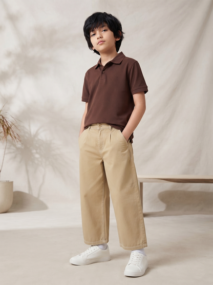 Boys Beige Cotton Twill Korean Fit Trouser