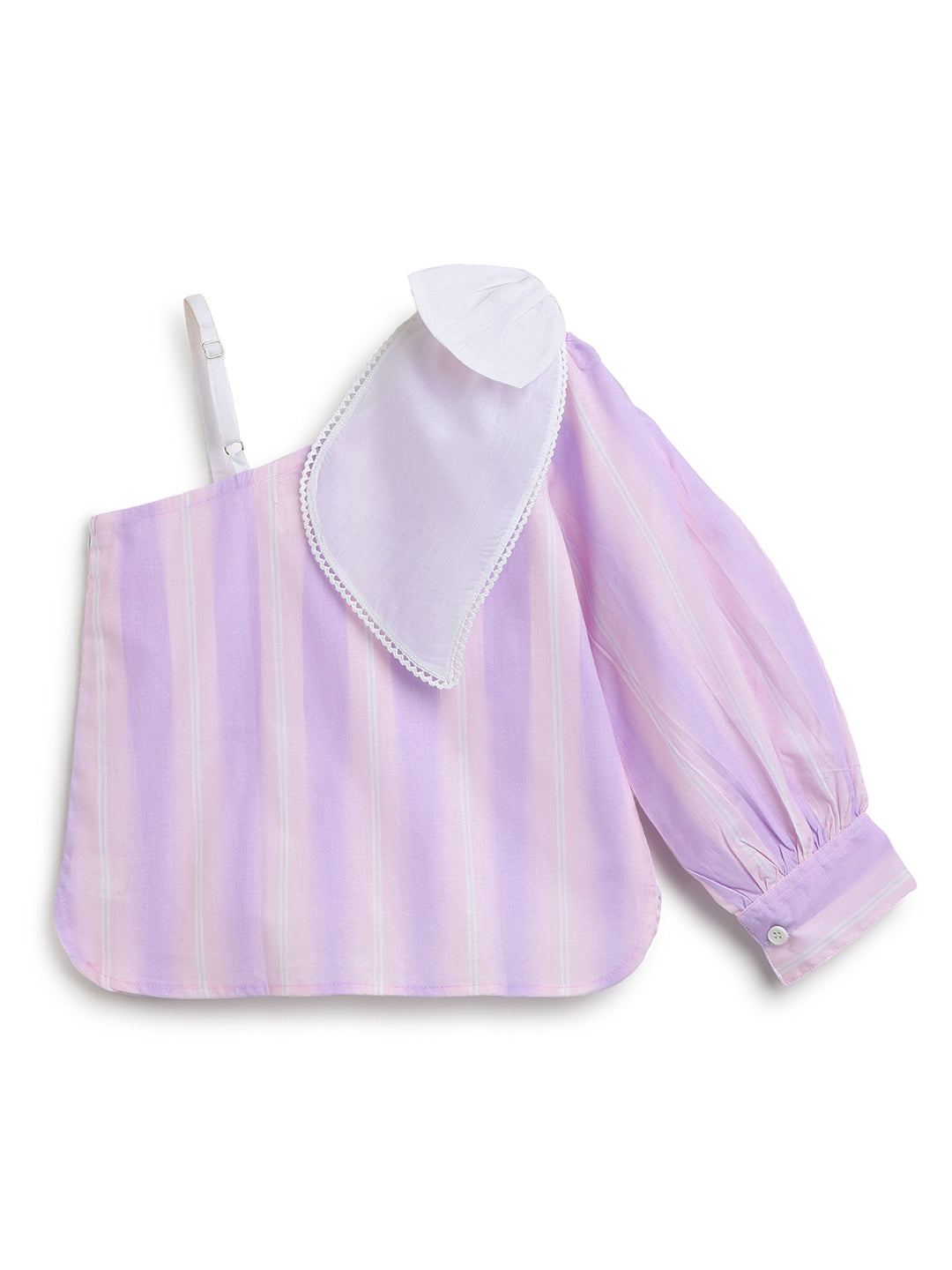 Girls Cotton Purple Striped One Shoulder Top