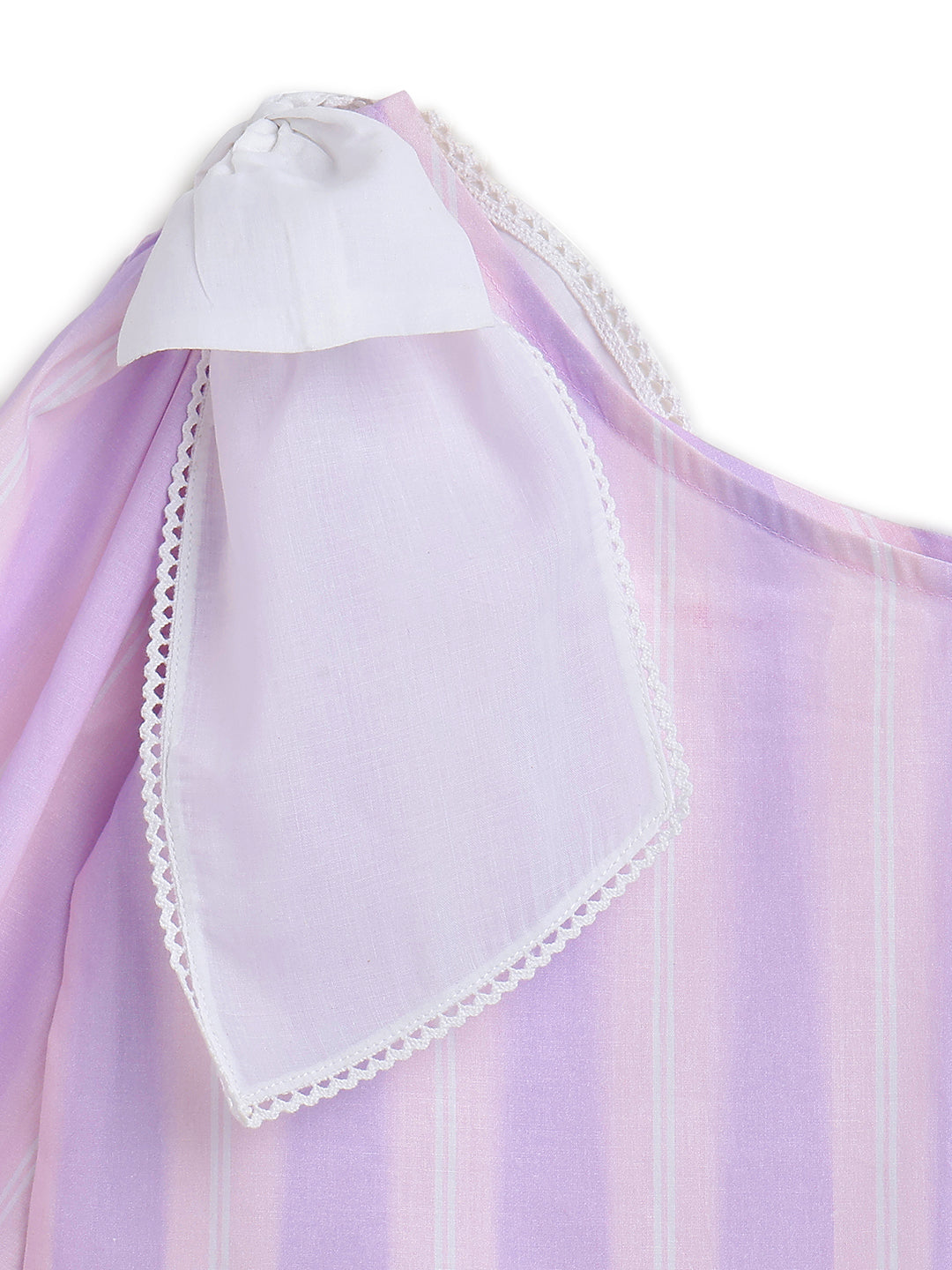 Girls Cotton Purple Striped One Shoulder Top