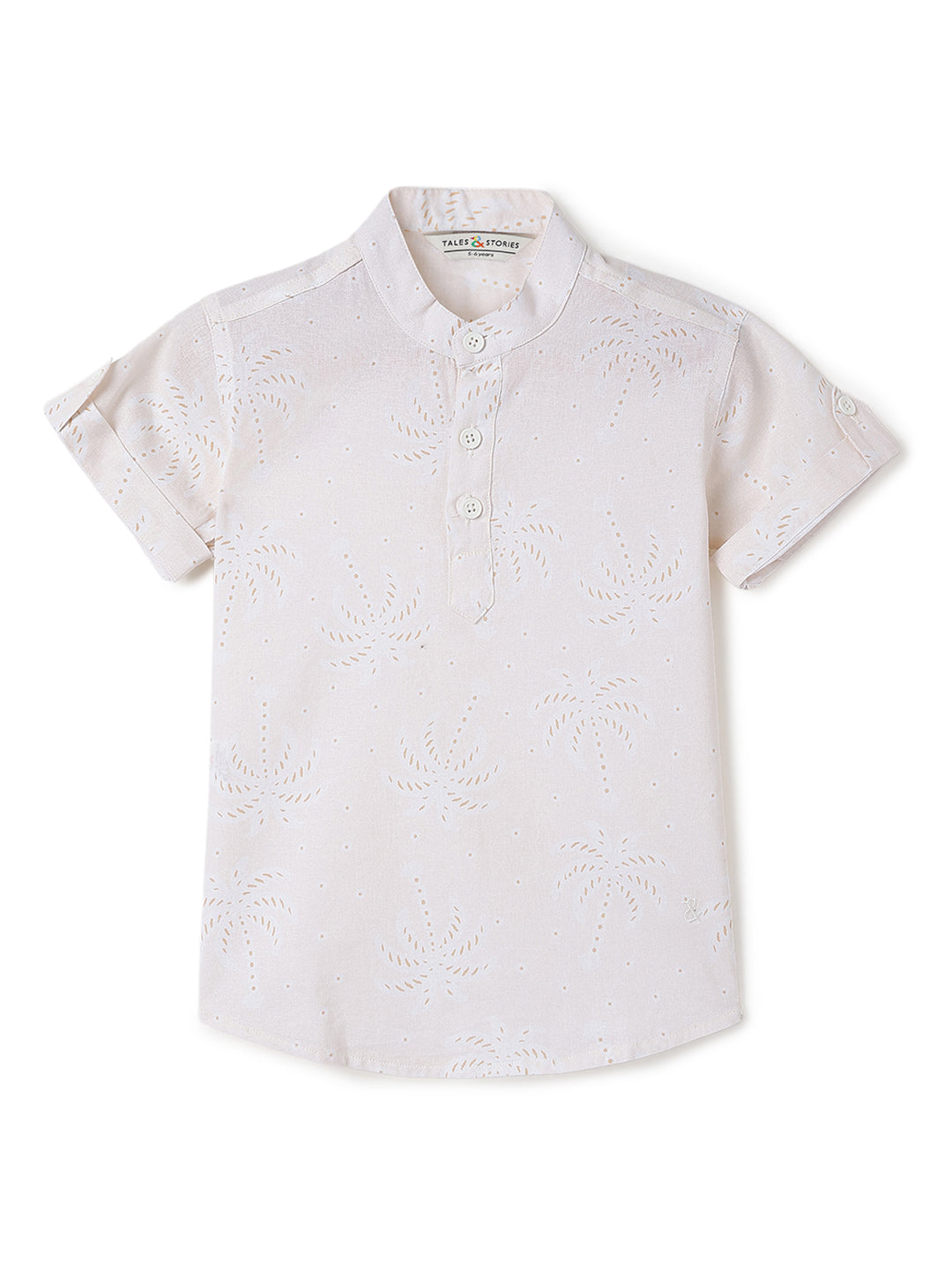 Boys Cotton Cream Shirt With Blue Denim Washed Barrel Fit Jeans