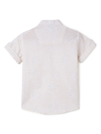 Boys Cotton Cream Shirt With Blue Denim Washed Straight Fit Jeans