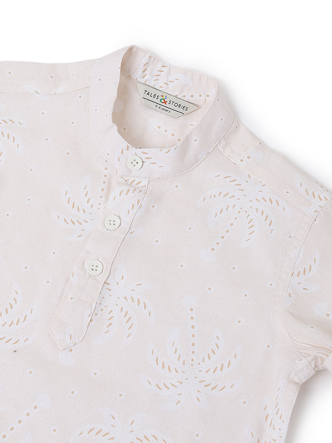 Boys Cotton Cream Shirt With Blue Denim Washed Straight Fit Jeans