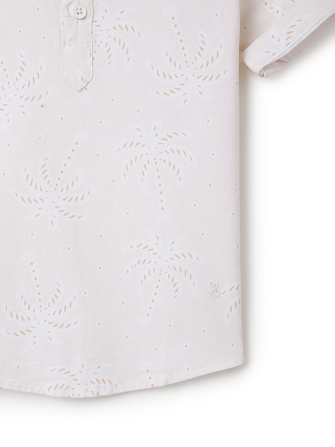 Boys Cotton Cream Printed Casual Shirt