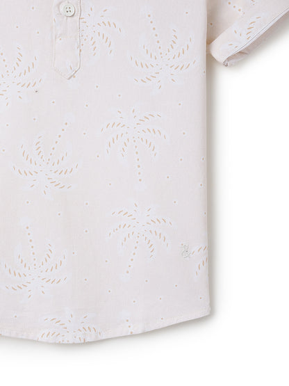 Boys Cotton Cream Printed Casual Shirt