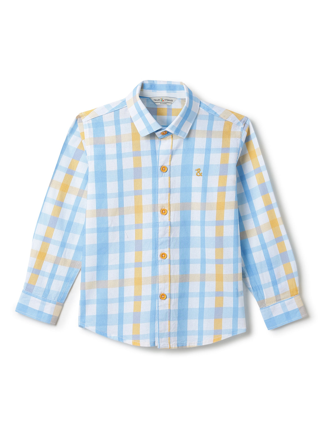 Boys Sky Blue Cotton Checked Casual Shirt