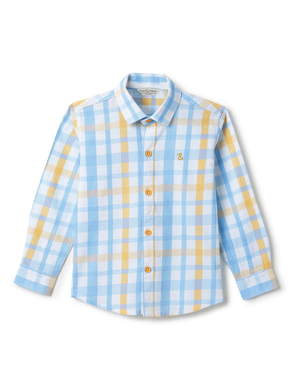 Boys Sky Blue Cotton Checked Casual Shirt