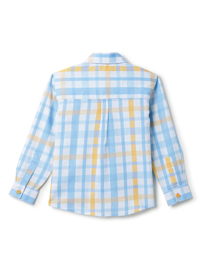 Boys Sky Blue Cotton Checked Casual Shirt