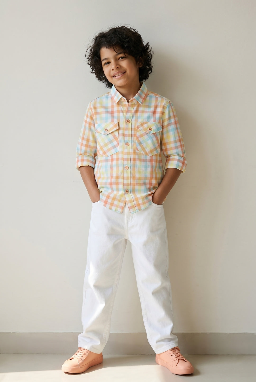 Boys Cotton Full Sleeve Regular Fit Checked Casual Shirt