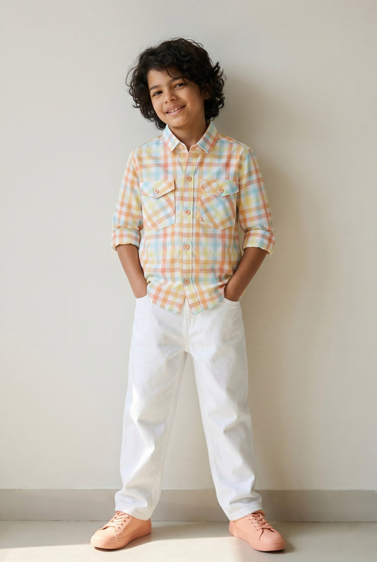 Boys Cotton Full Sleeve Regular Fit Checked Casual Shirt