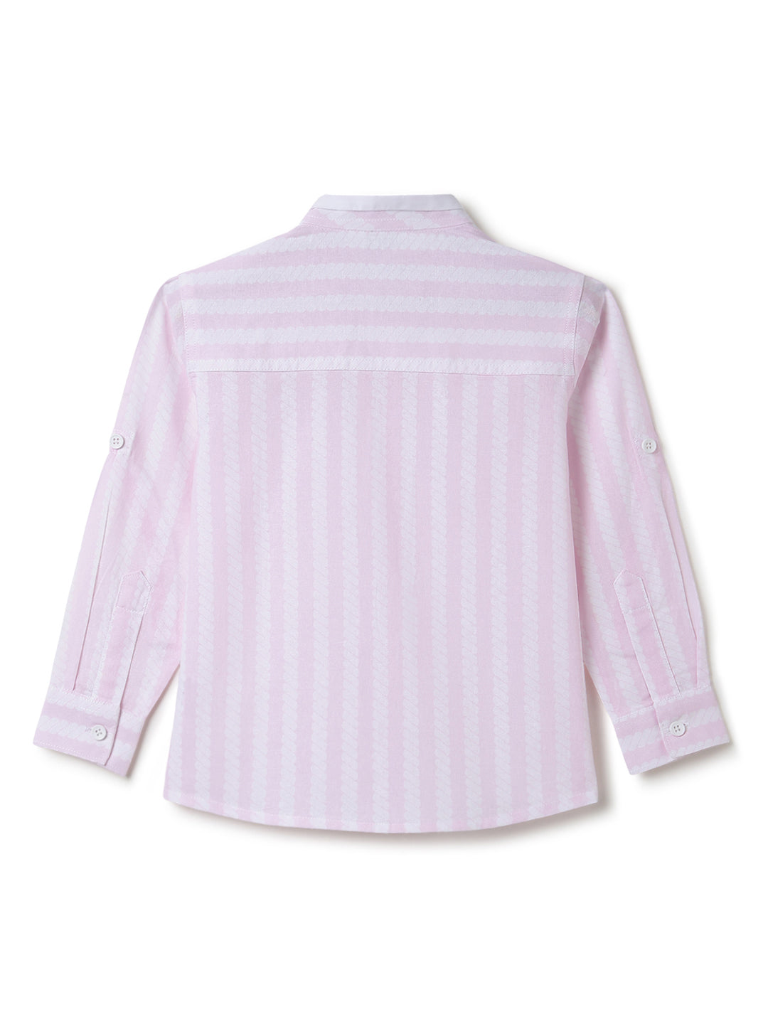 Boys Cotton Purple Stripes Shirt With Brown Cotton Solid Relaxed Fit Trouser