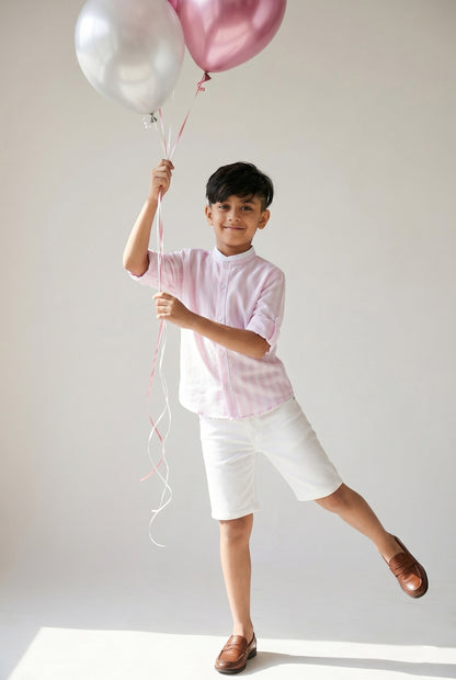 Boys Pink Striped Cotton Shirt