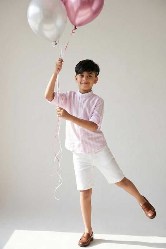 Boys Pink Striped Cotton Shirt